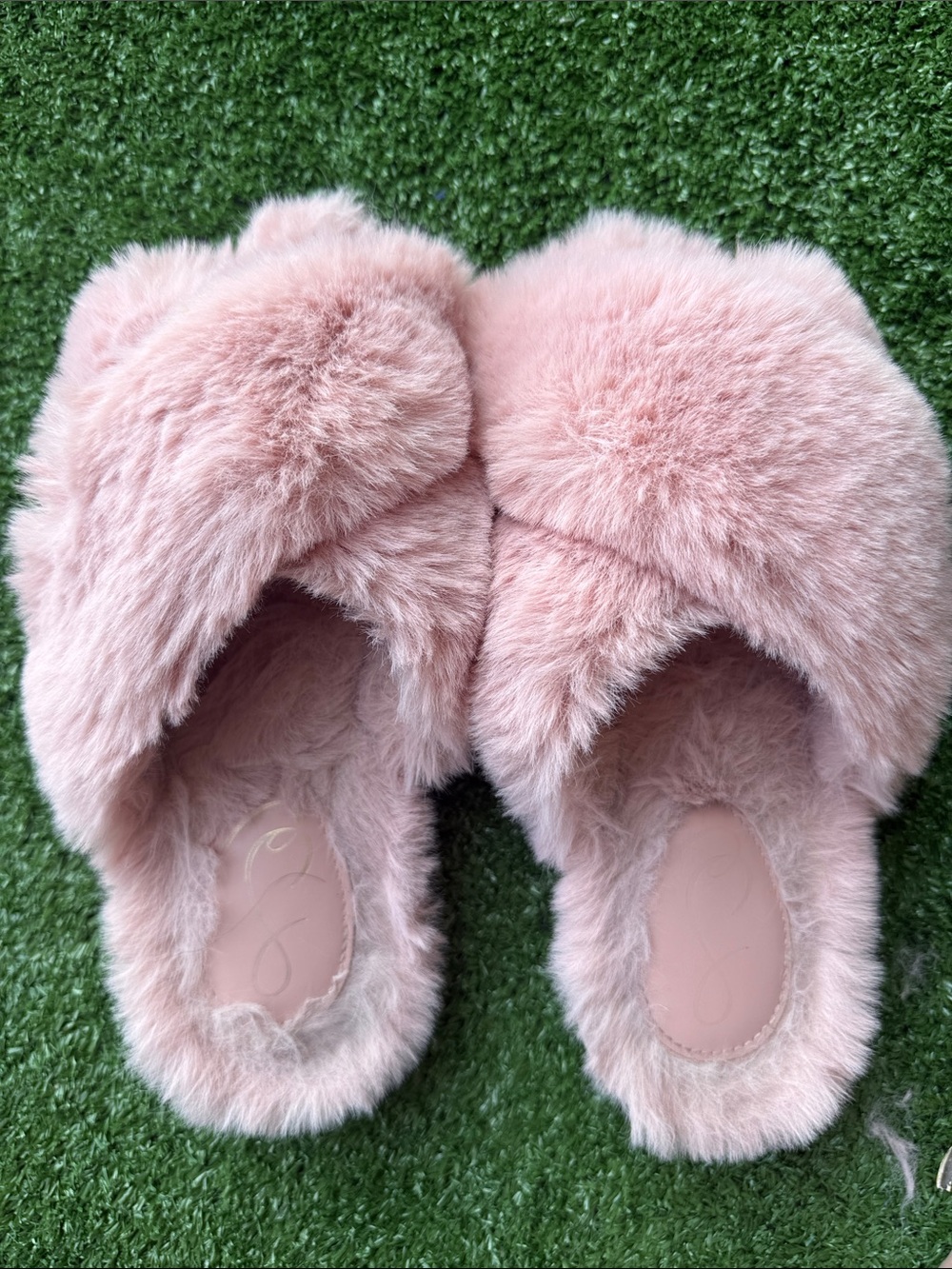 Sam Edelman Pink Plush Cross-Band Slide Slippers